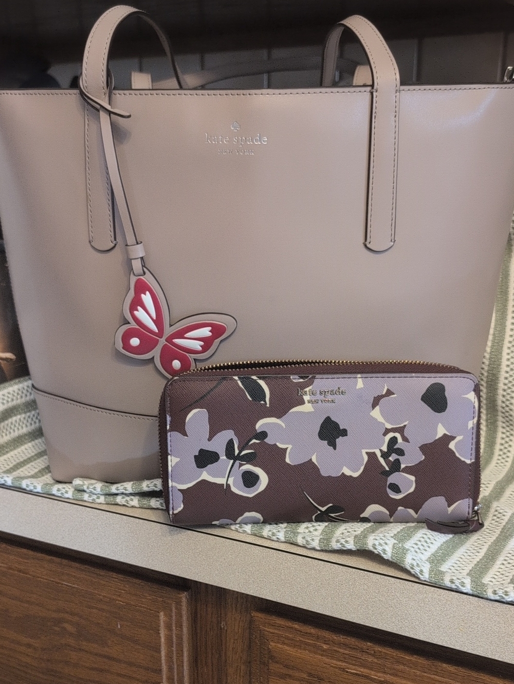 kate spade blush pink tote with floral zip wallet